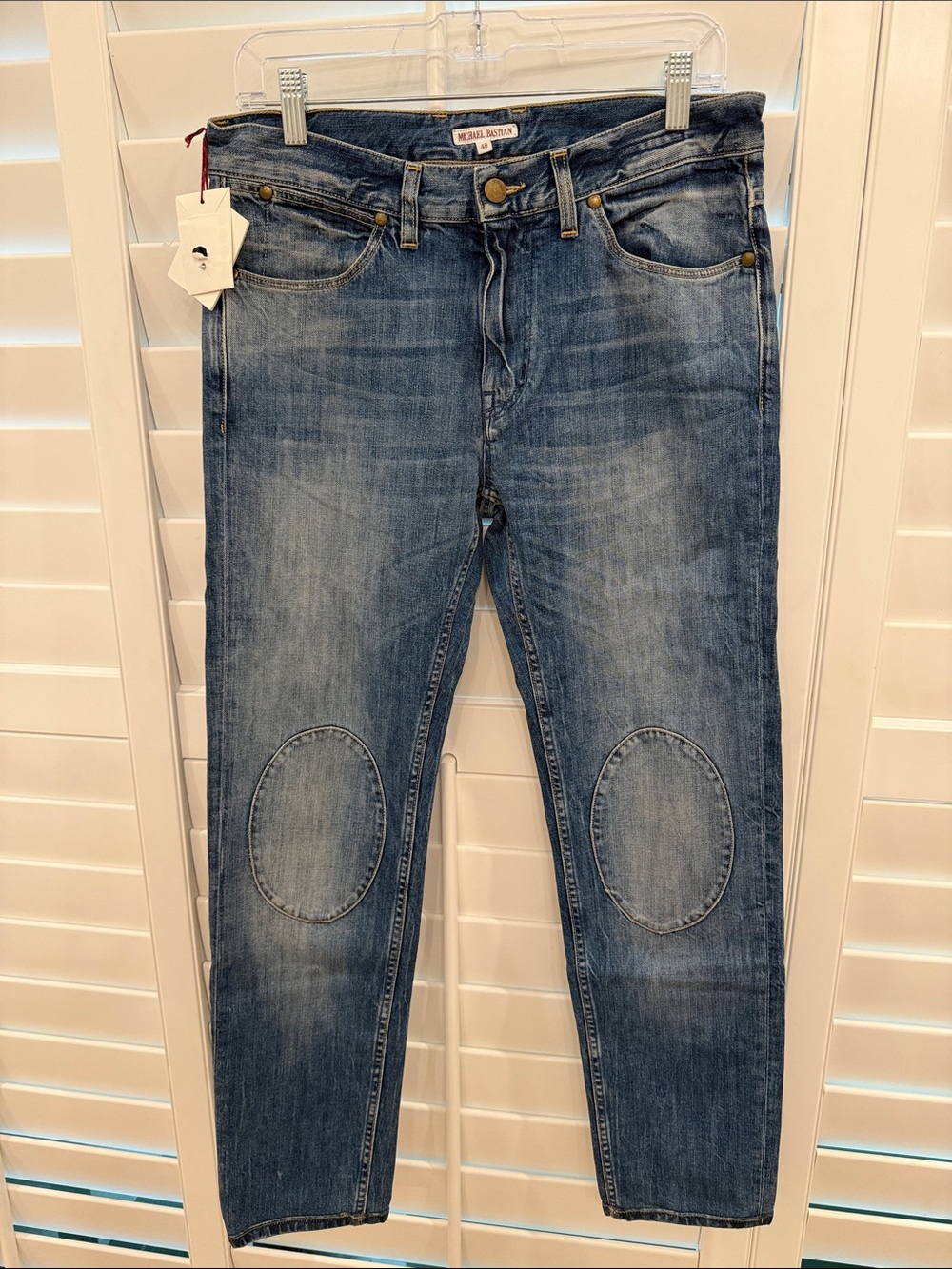 Michael Bastian Light Blue Straight Leg Jeans with Knee Patches